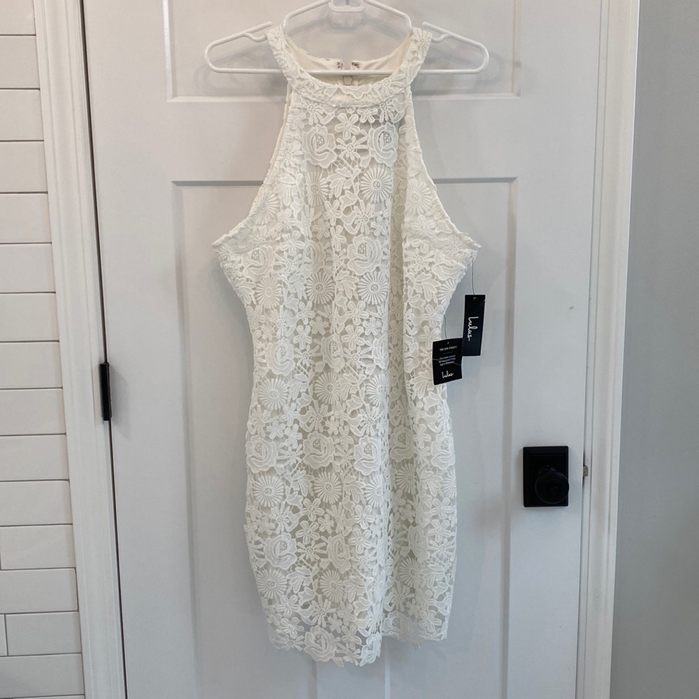 Lulus Love Poem white lace mini dress, size XL. NWT.